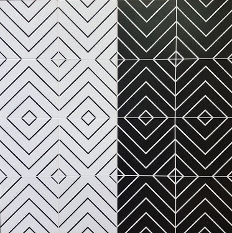 think line black and white patterned tiles